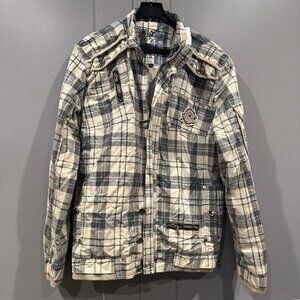 VTG F.U.S.A.I. Jacket Ments Grunge Plaid Brown Y2K Full Zip Button Sz XXL